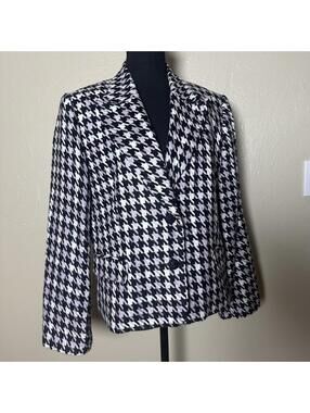 Classic Grandma Core Houndstooth Blazer Structured Petite Fit Black Lilac White